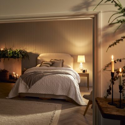 Achieve the ultimate bedroom ambiance by mixing ambient and task lighting.